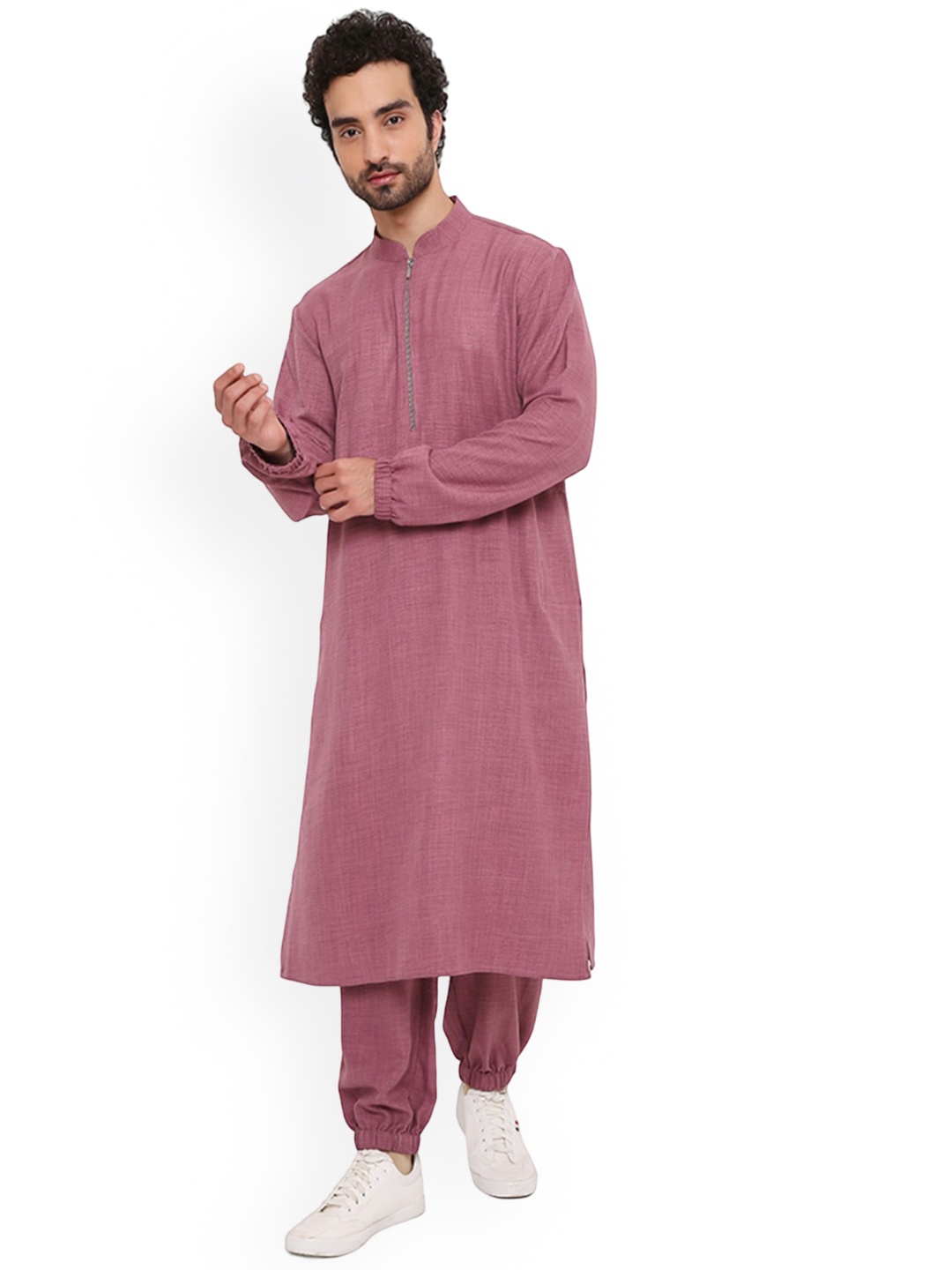 

PS MEN BY PAYAL SINGHAL Mandarin Collar Linen Kurta With Salwar, Pink