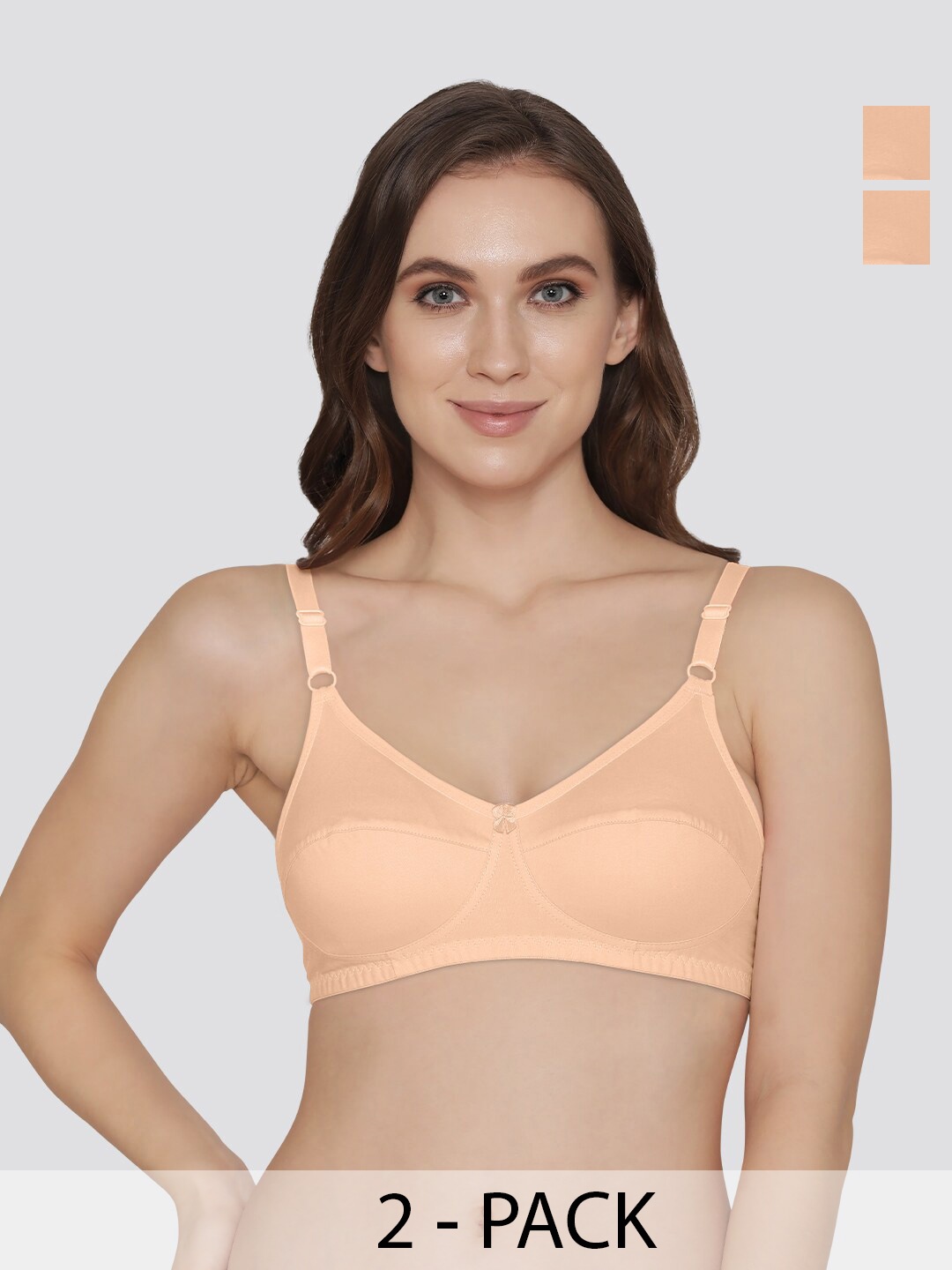 

K LINGERIE Pack of 2 Manvi Wirefree Cotton Everyday Bra, Peach