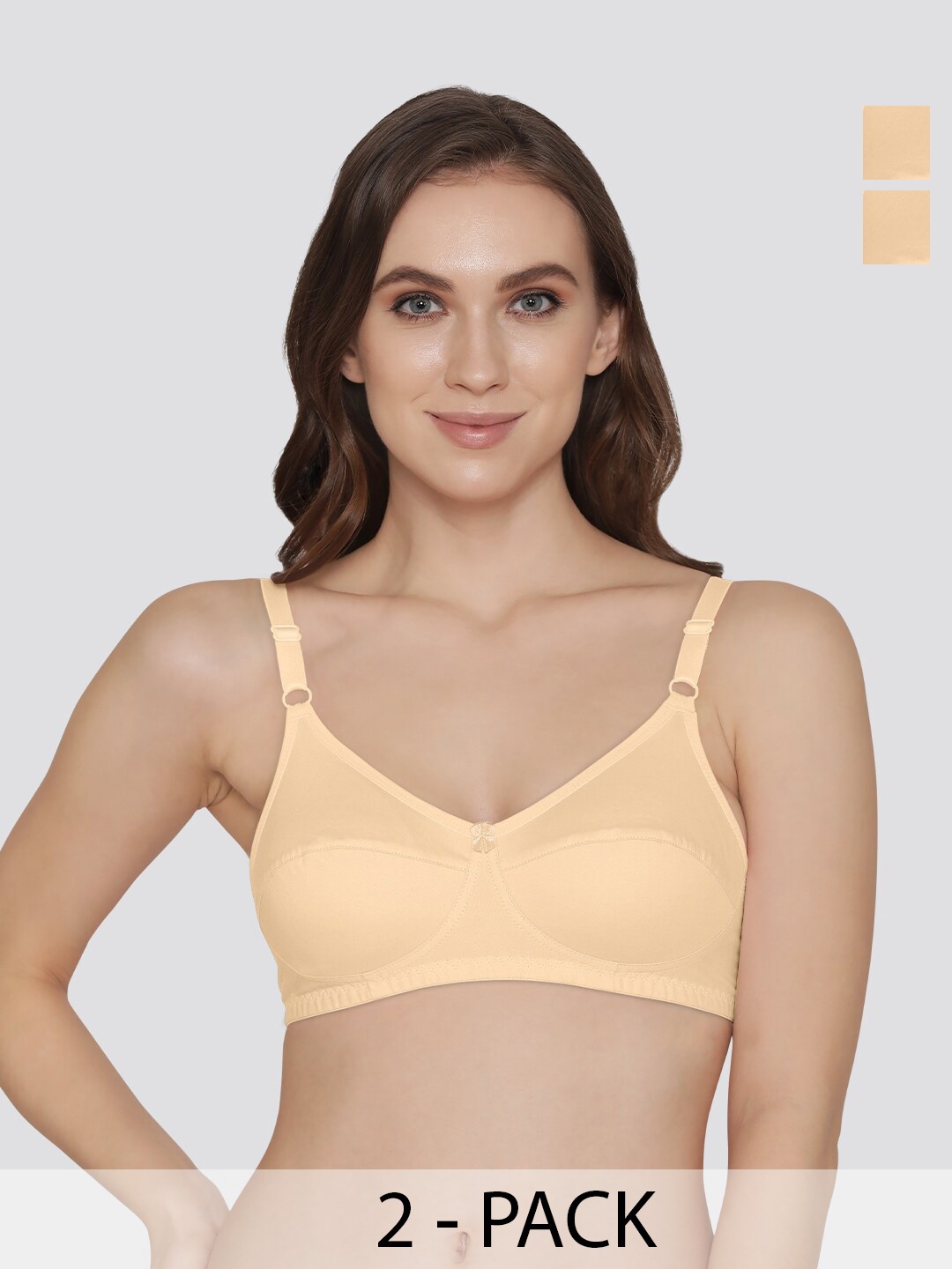 

K LINGERIE Pack of 2 Manvi Wirefree Cotton Everyday Bra, Beige