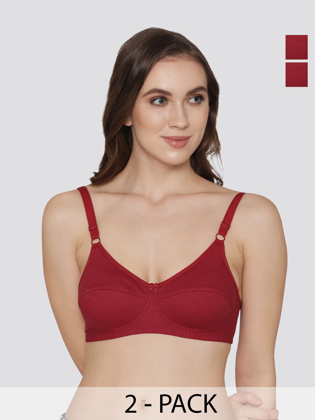 

K LINGERIE Pack of 2 Manvi Wirefree Cotton Everyday Bra, Maroon