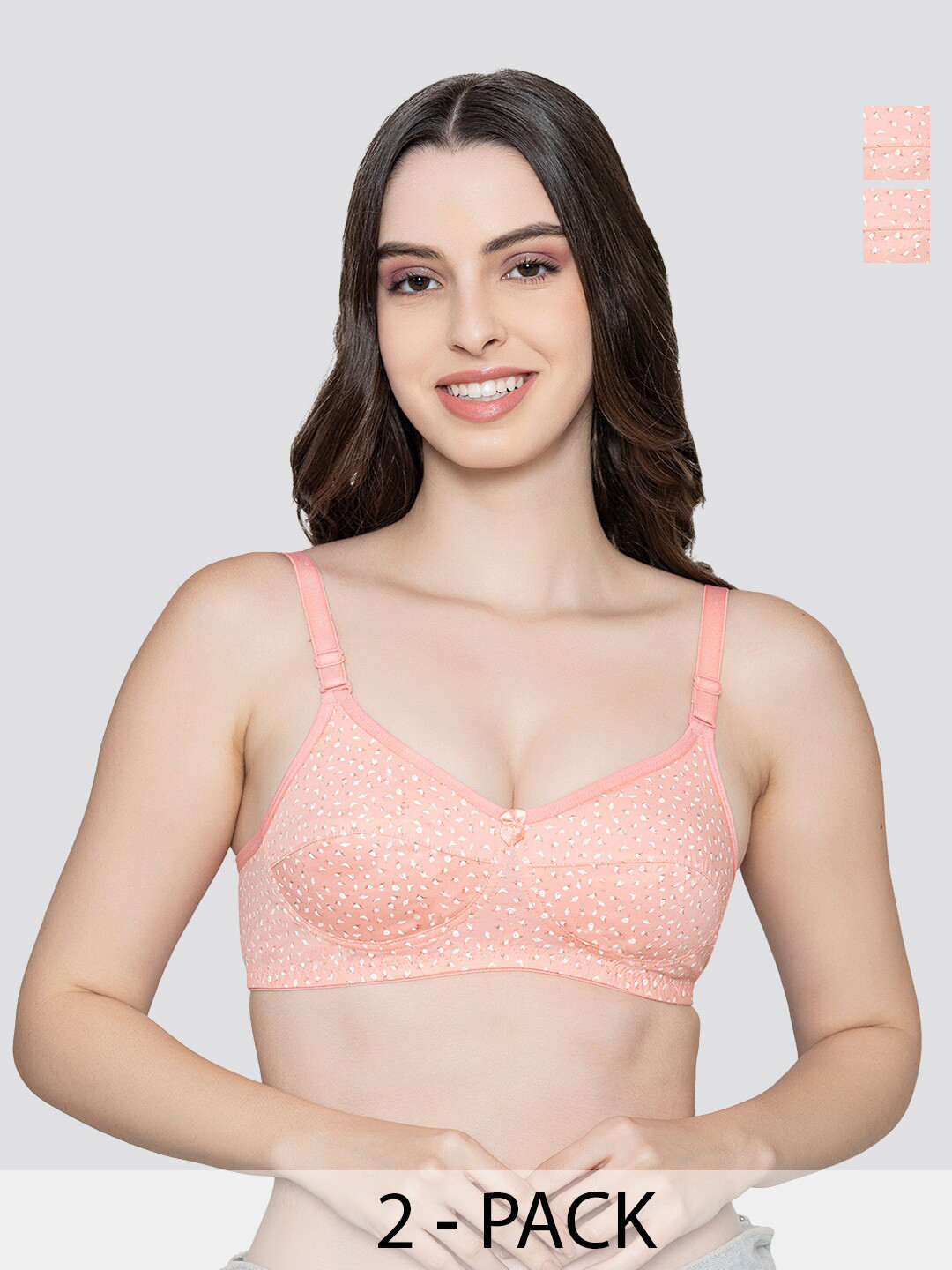 

K LINGERIE Pack of 2 Mini Breathable Fabric Cups Wirefree Comfort Everyday Printed Bra, Rose