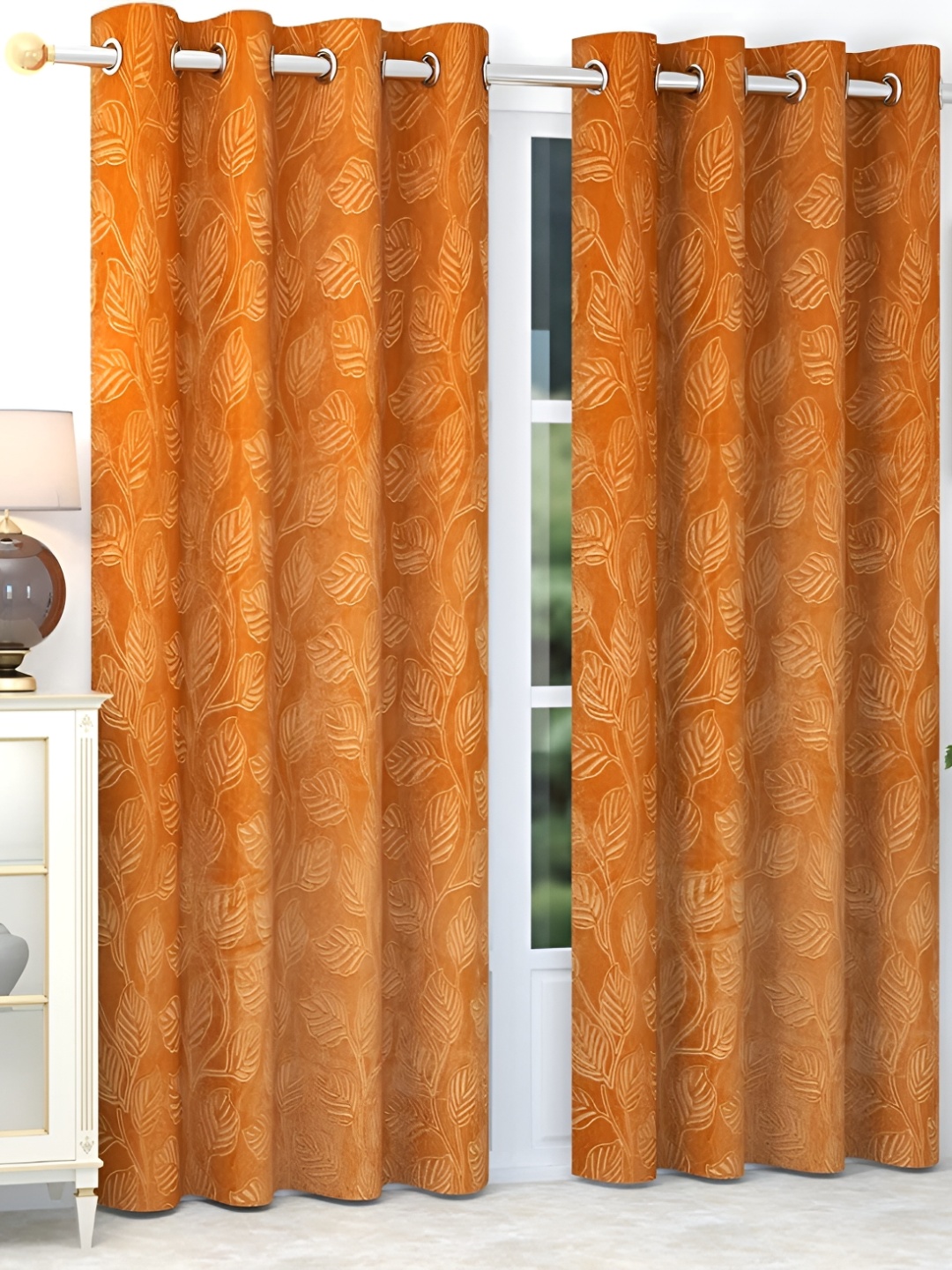 

RIDHAAN Gold-Toned 2 Pieces Floral Room Darkening Velvet Door Curtain