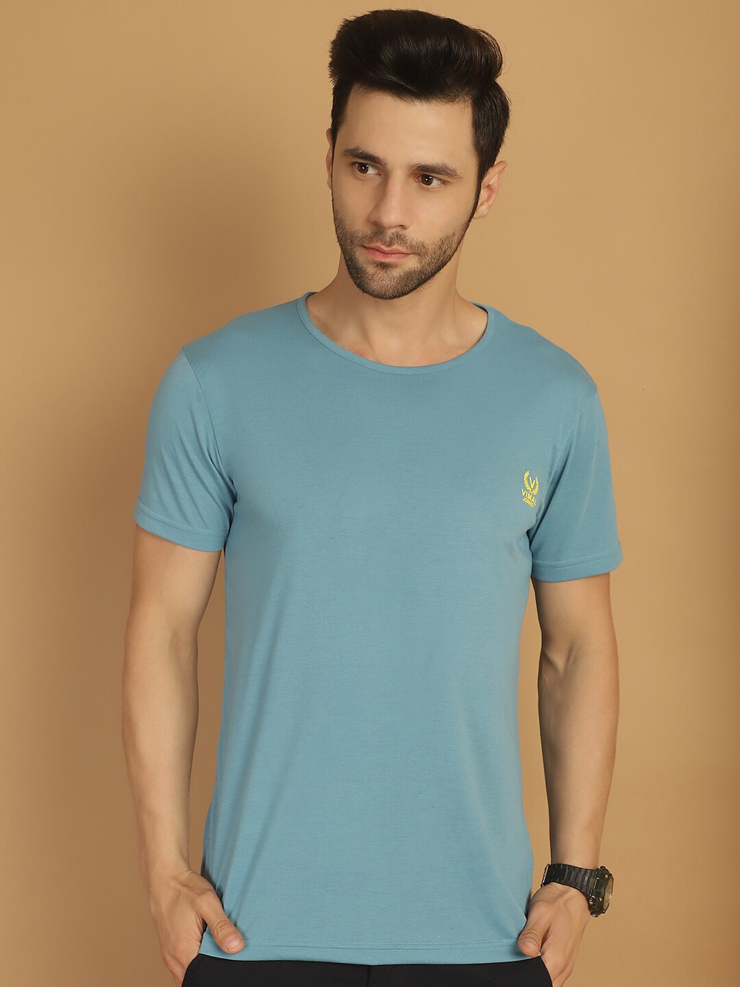 

VIMAL JONNEY Round Neck Short Sleeves Cotton T-shirt, Blue