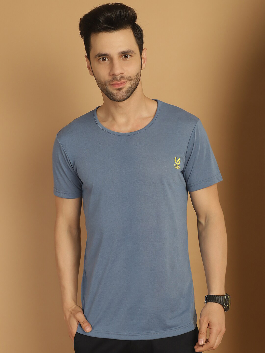 

MACK JONNEY Round Neck Short Sleeves Cotton T-shirt, Grey