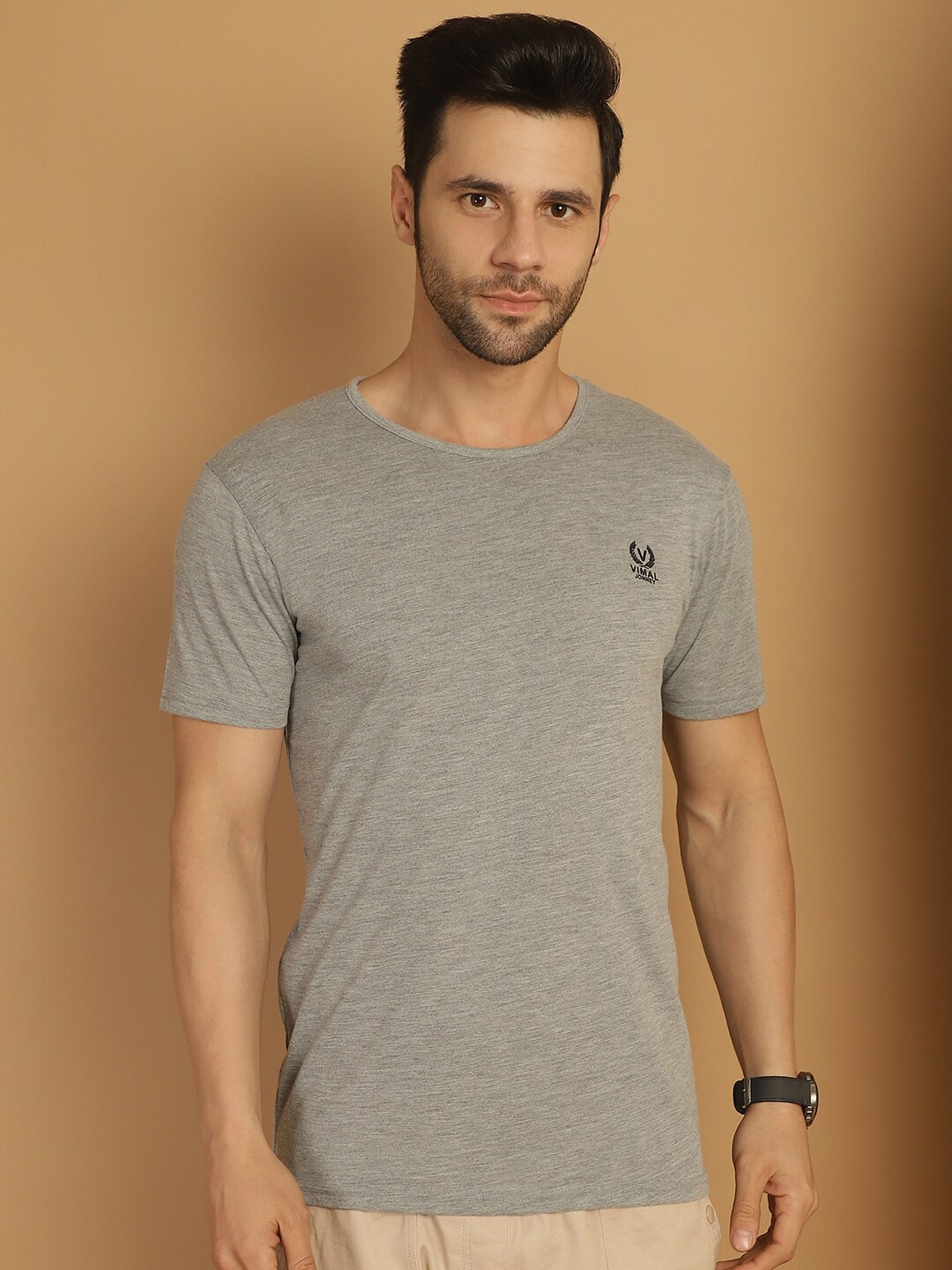 

MACK JONNEY Round Neck Cotton T-shirt, Grey