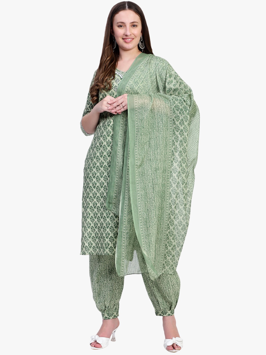 

Rosecloud Ethnic Motifs Printed Kurta with Salwar & With Dupatta, Olive