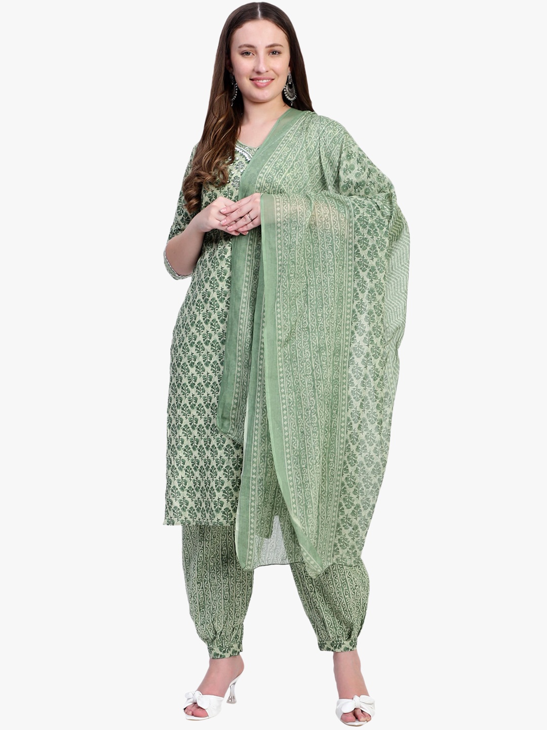 

Rosecloud Ethnic Motifs Printed Kurta with Salwar & With Dupatta, Olive