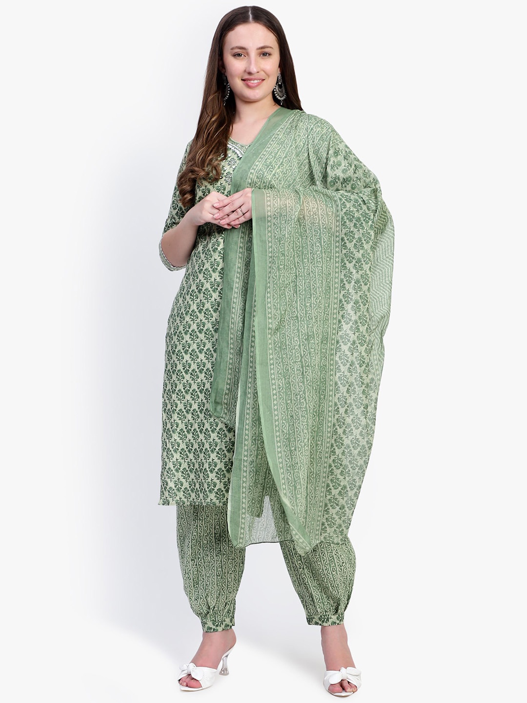 

Rosecloud Ethnic Motifs Printed Kurta with Salwar & With Dupatta, Olive