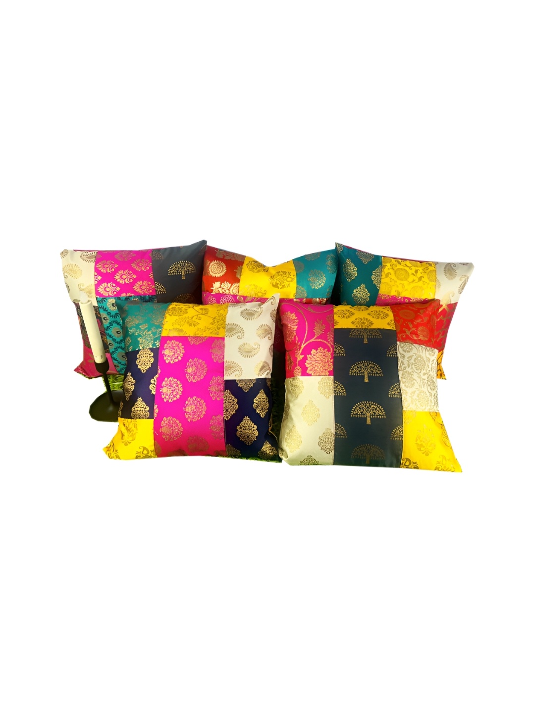 

Pink Parrot Yellow & Pink 5 Pieces Floral Printed Patchwork Square Cushion Covers