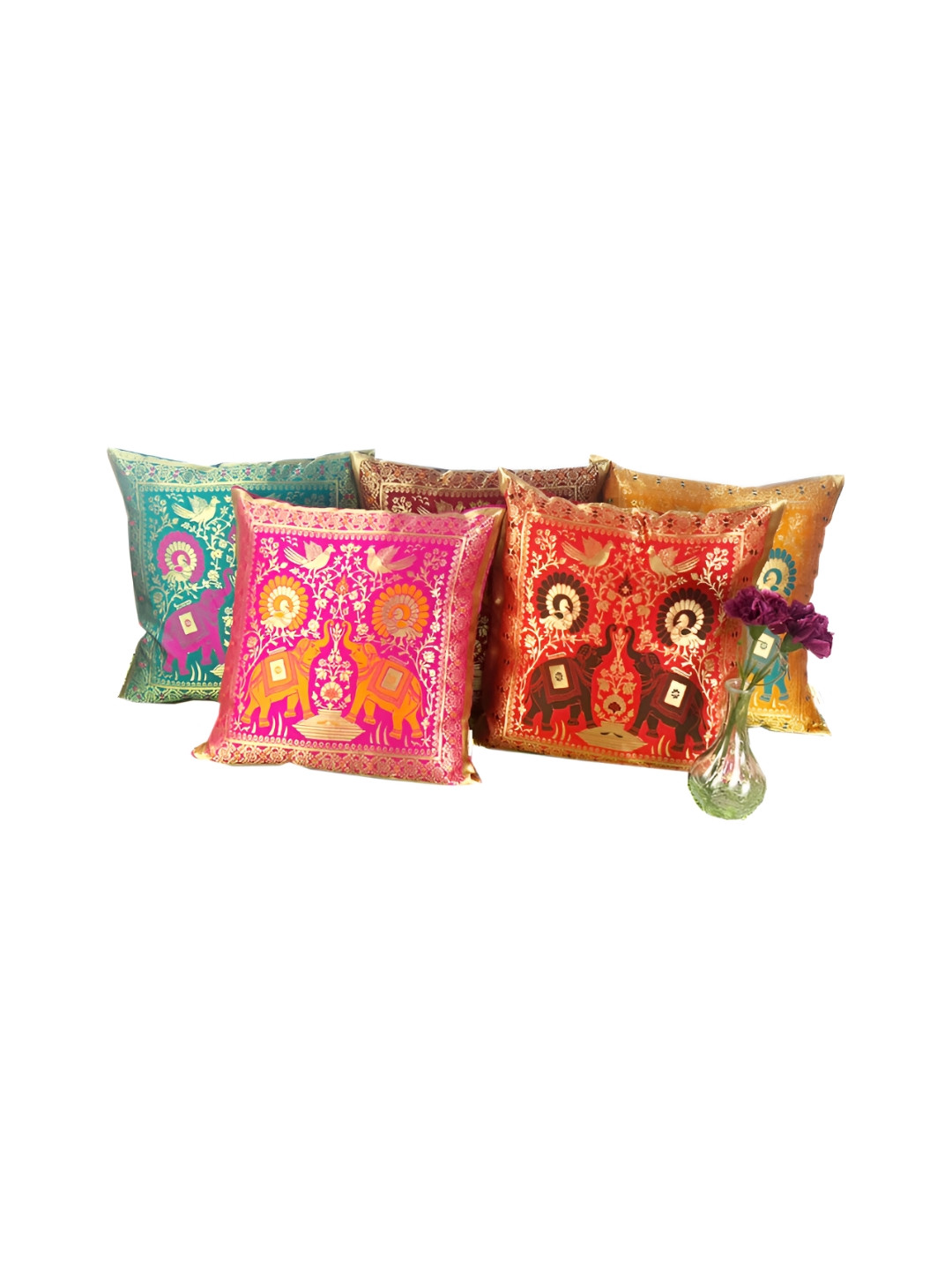 

Pink Parrot Pink & Orange 5 Pieces Self Design Square Cushion Covers