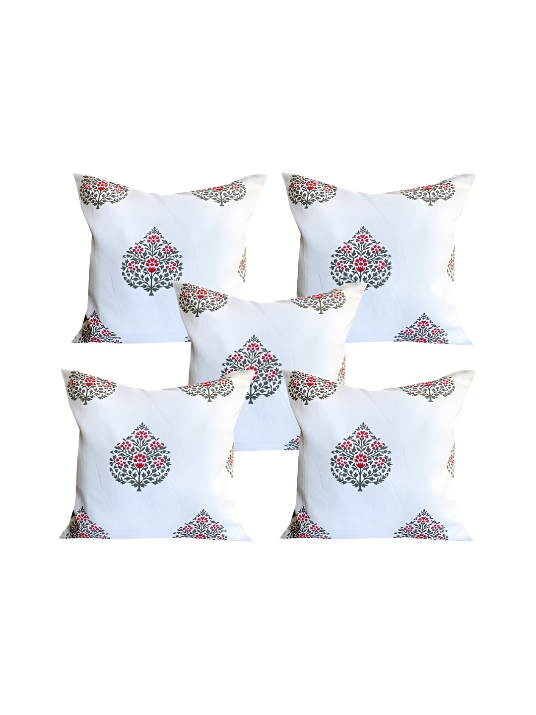 

Pink Parrot White & Green 5 Pieces Floral Printed Square Cushion Covers