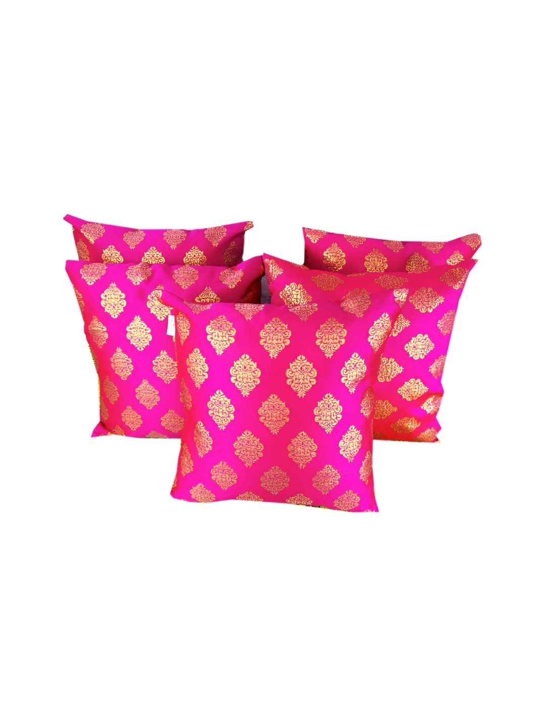 

Pink Parrot Pink & Gold-Toned 5 Pieces Ethnic Motifs Printed Square Cushion Covers