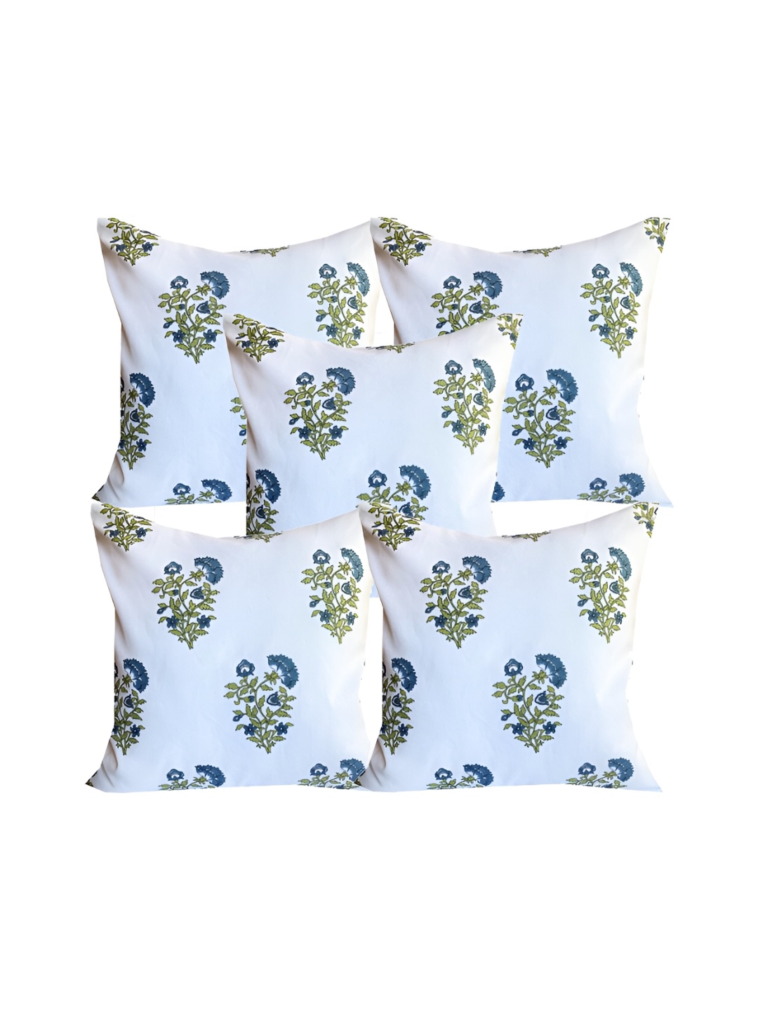 

Pink Parrot Blue & White 5 Pieces Floral Printed Square Cushion Covers