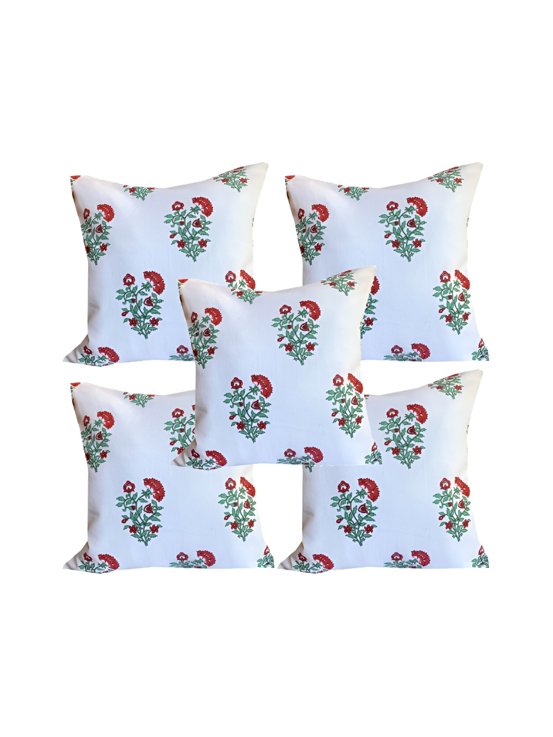 

Pink Parrot White & Red 5 Pieces Floral Printed Square Cushion Covers