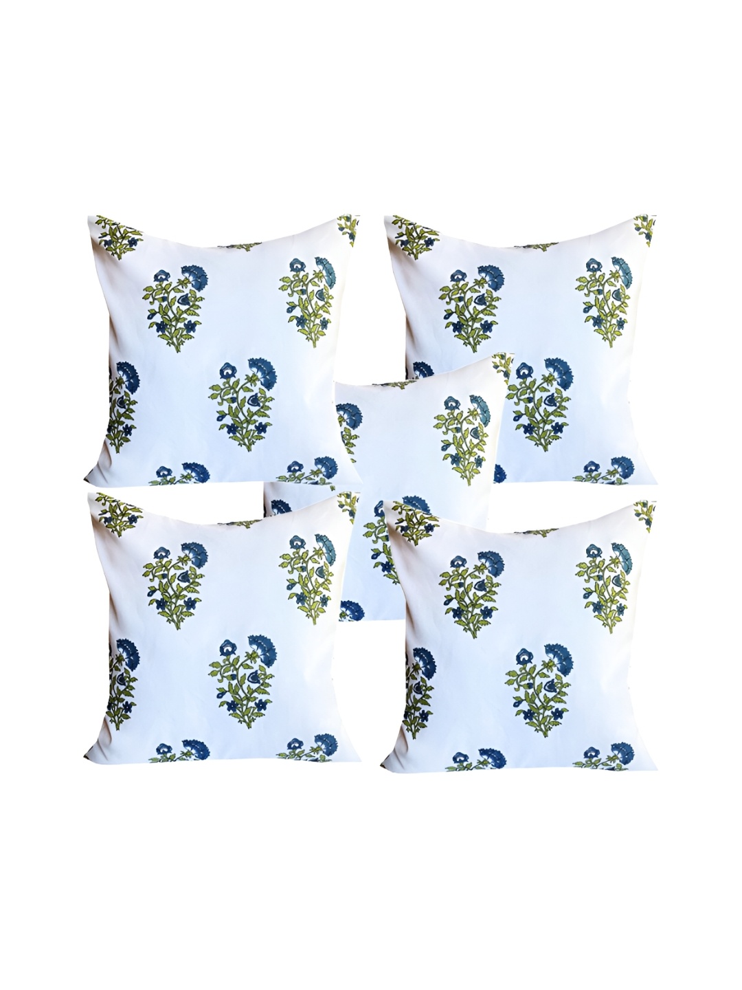 

Pink Parrot White & Blue 5 Pieces Floral Printed Square Cushion Covers