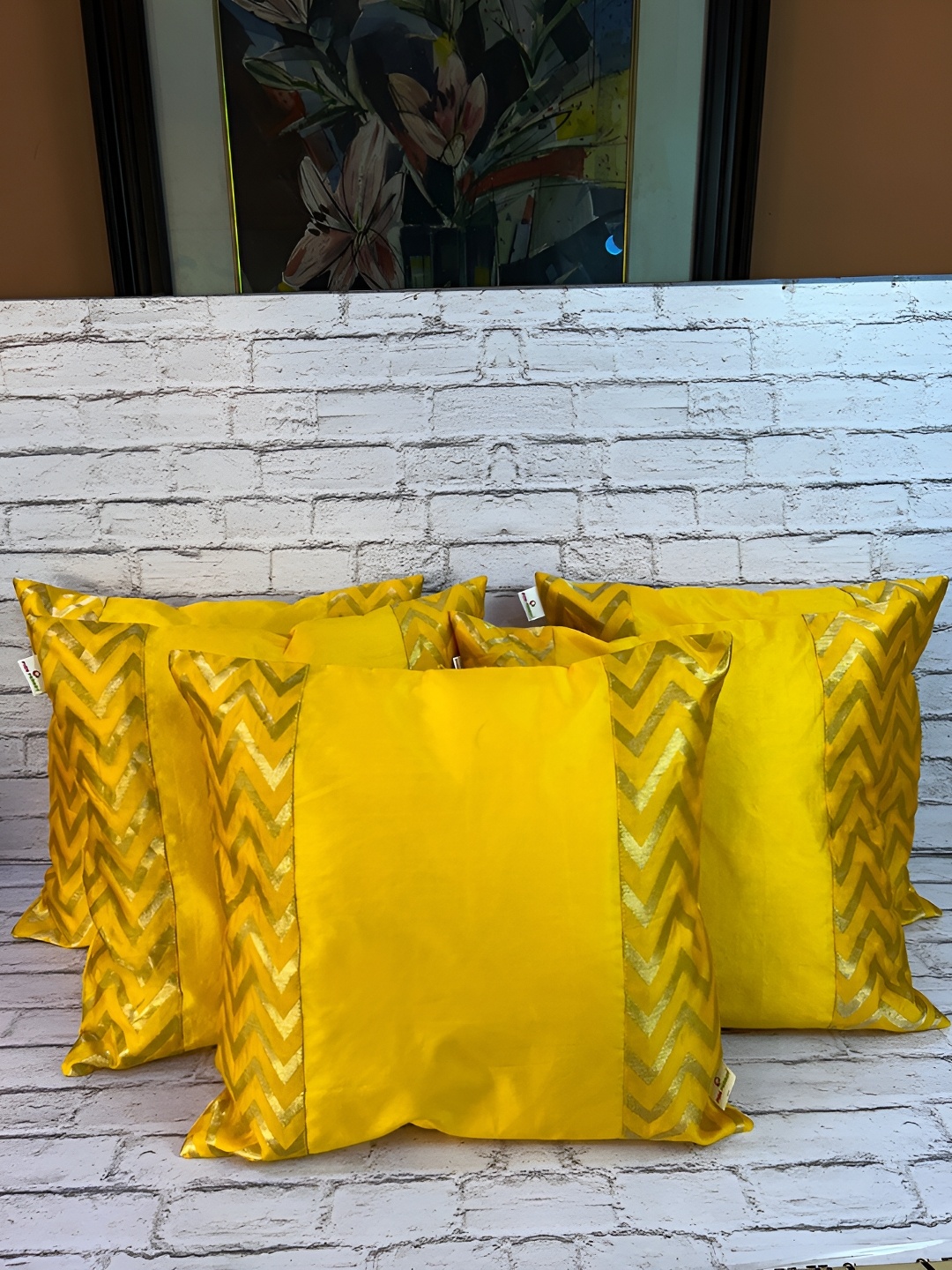 

Pink Parrot Yellow 5 Pieces Striped Square Cushion Covers