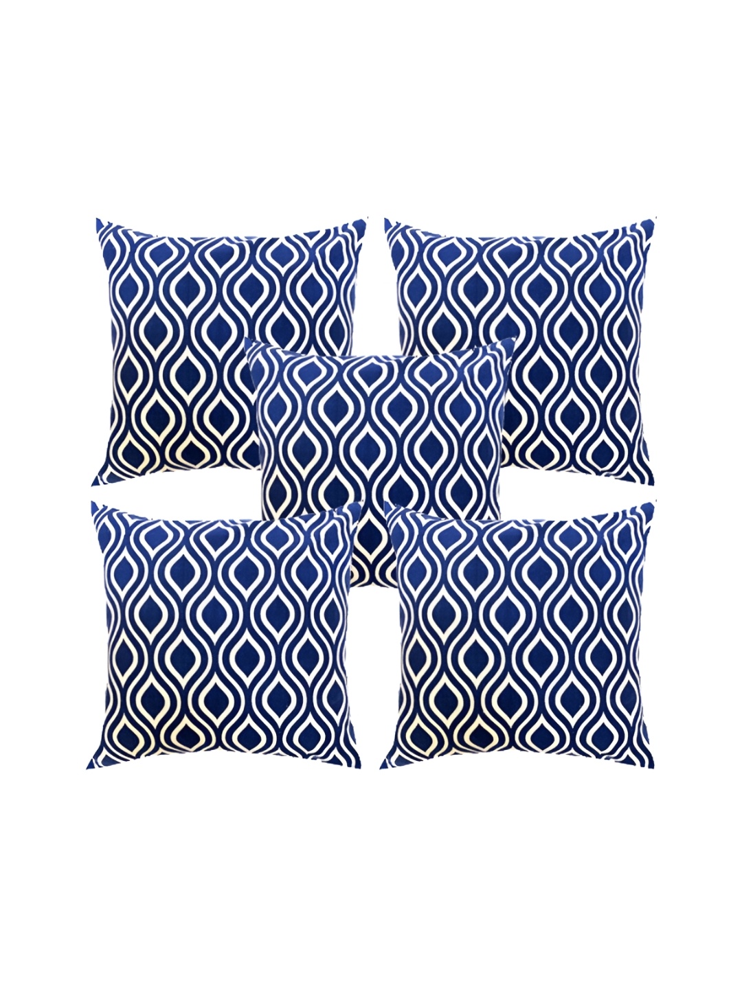

Pink Parrot Blue & White 5 Pieces Geometric Printed Square Cushion Covers