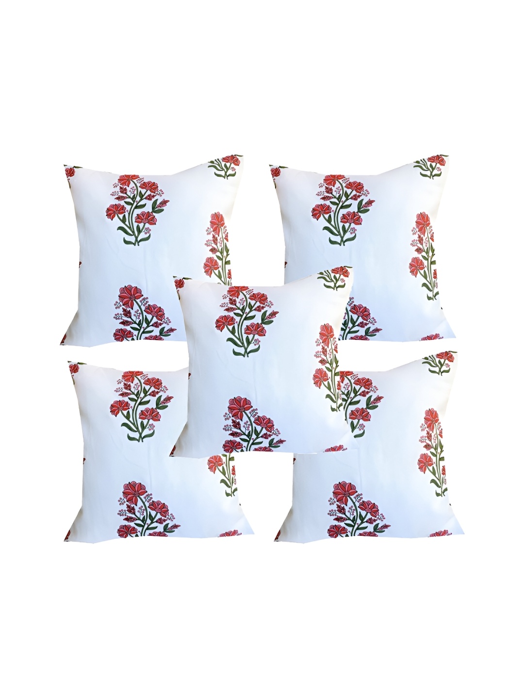 

Pink Parrot White & Red 5 Pieces Floral Printed Square Cushion Covers