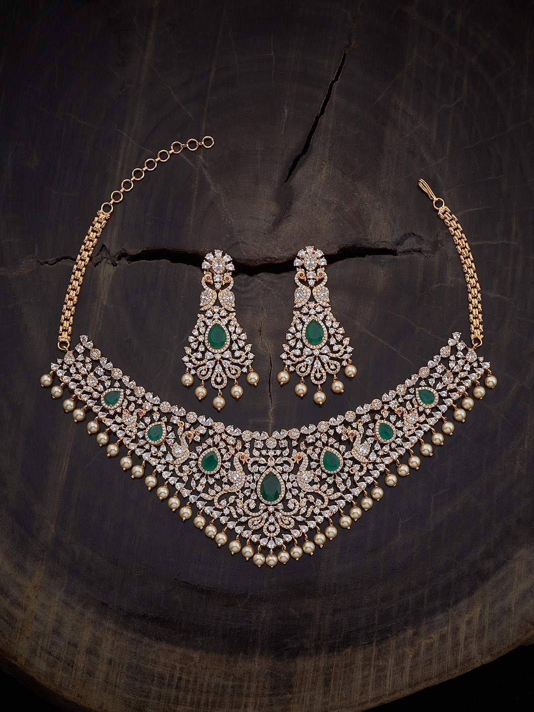 

Kushal's Fashion Jewellery Zircon-Studded Necklace & Earrings, Gold