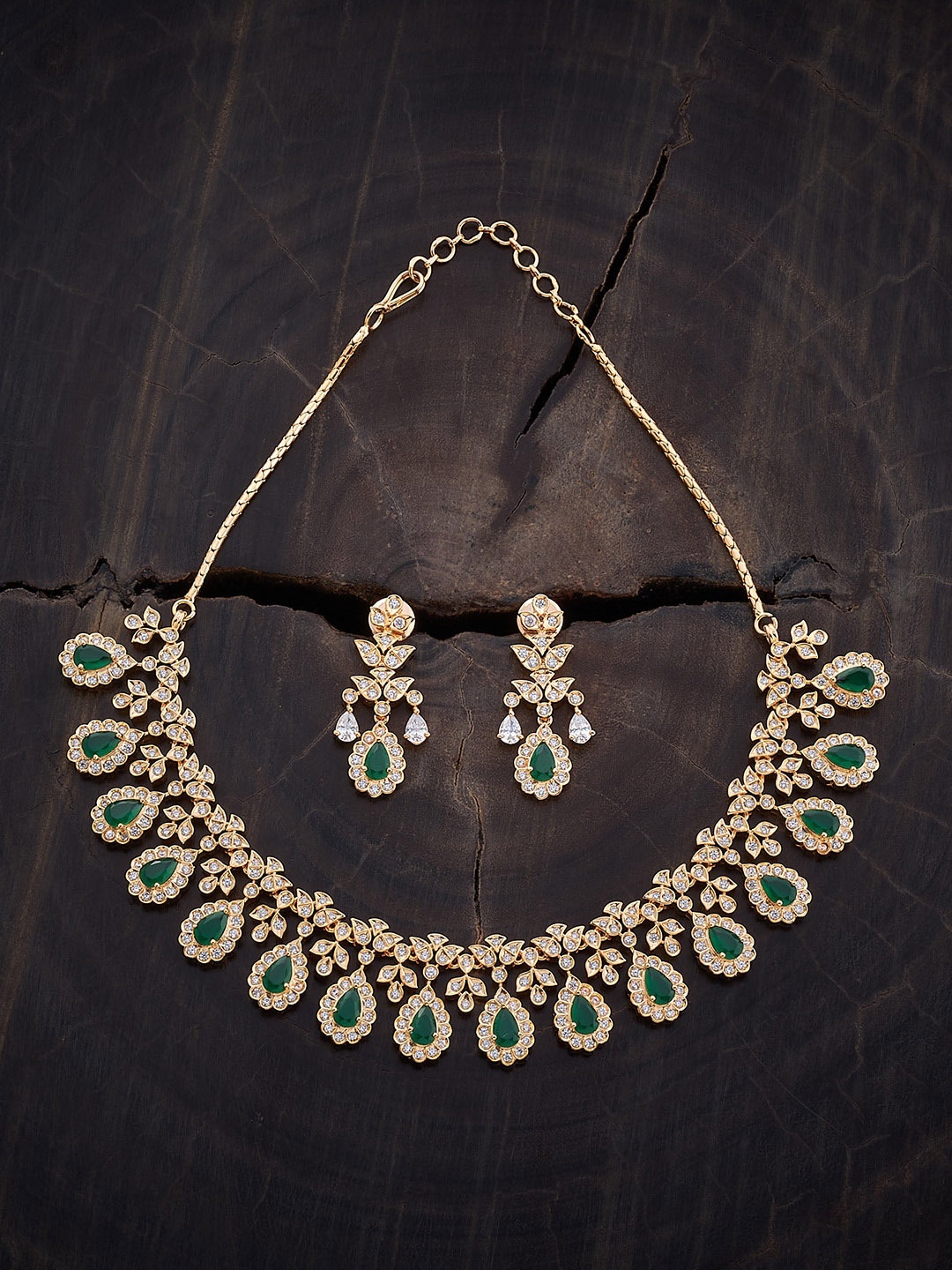 

Kushal's Fashion Jewellery Gold-Plated Zircon-Studded Necklace & Earrings