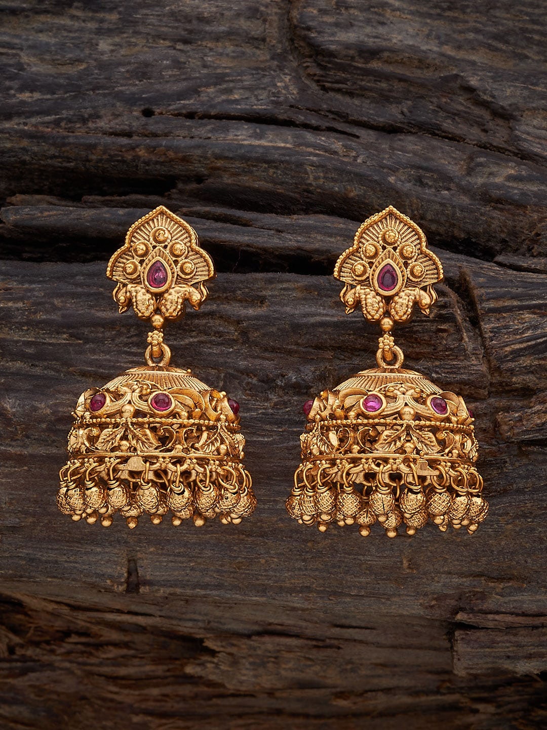 

Kushal's Fashion Jewellery Artificial Stones Gold Plated Jhumkas