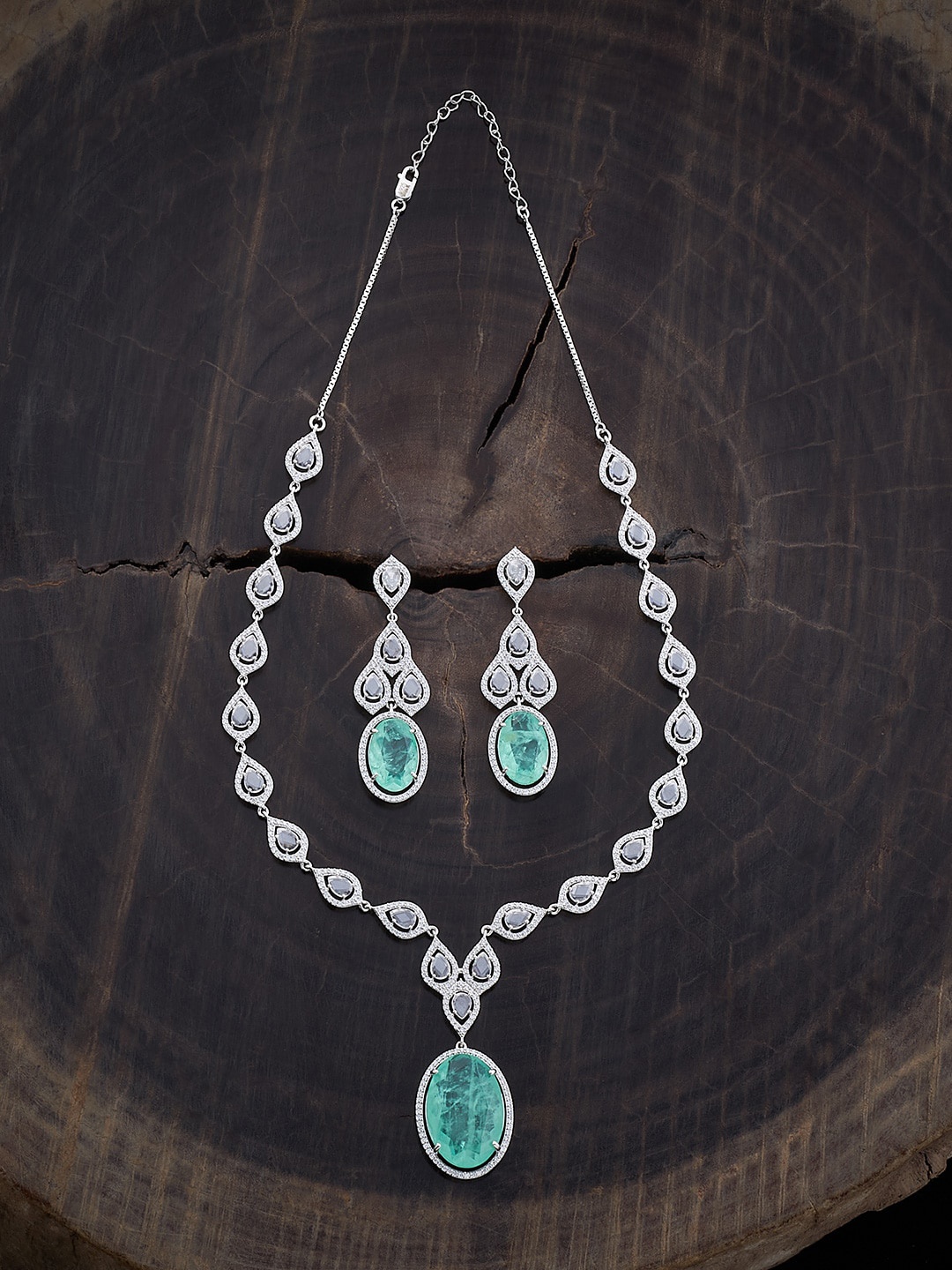 

Kushal's Fashion Jewellery Sterling Silver CZ Rhodium-Plated Necklace and Earrings