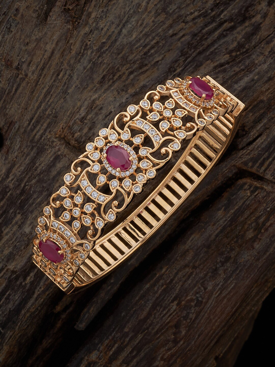 

Kushal's Fashion Jewellery Gold-Plated Cubic Zirconia Studded Kada Bracelet