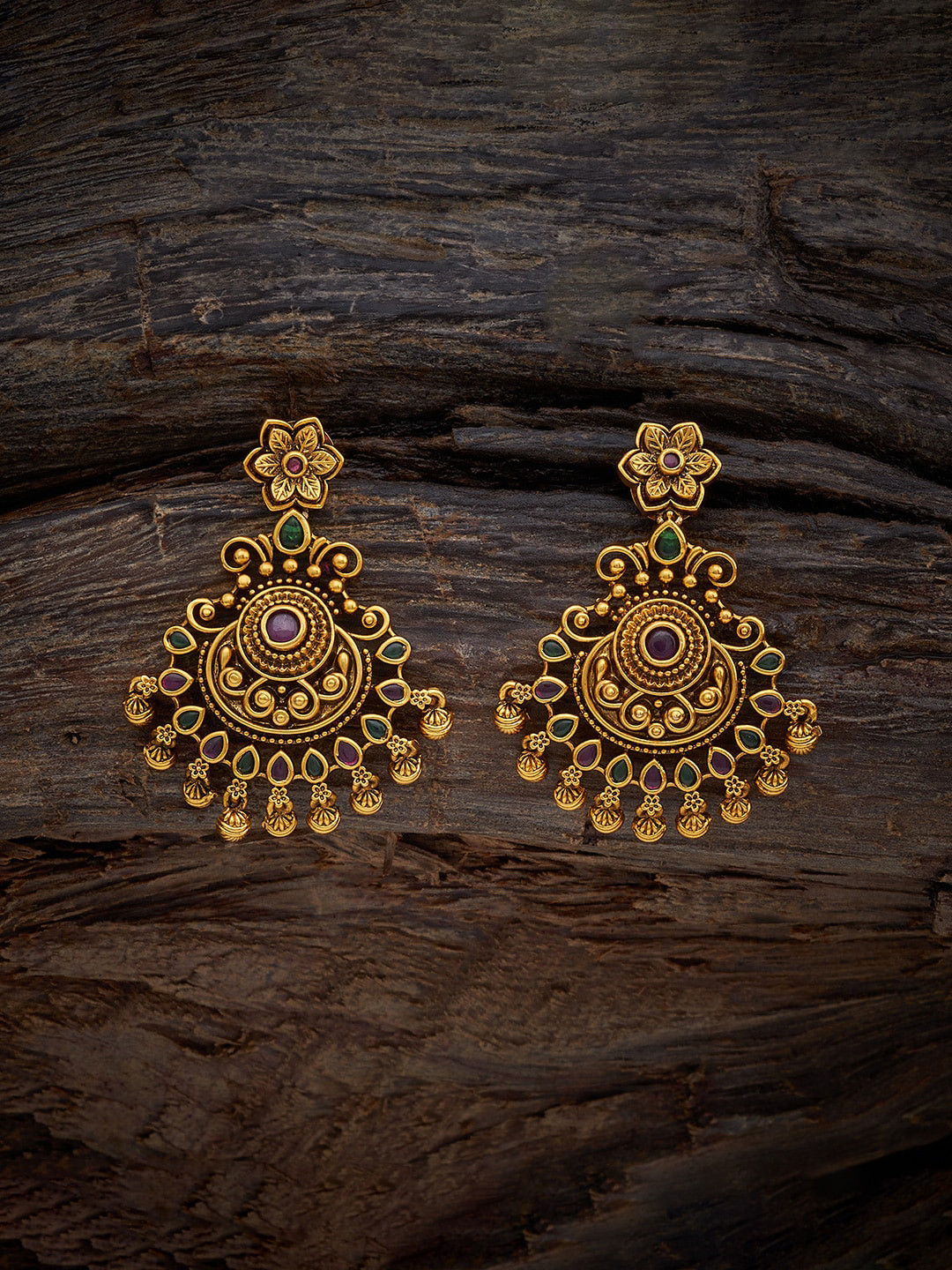

Kushal's Fashion Jewellery Gold Plated Artificial Stones Studded Classic Drop Earrings, Red