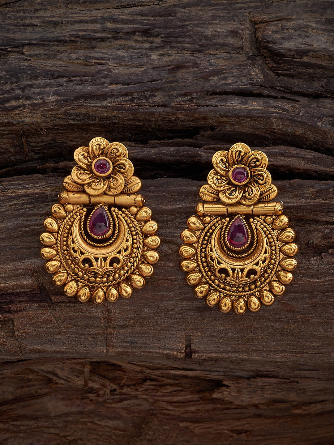 

Kushal's Fashion Jewellery Gold Plated Artificial Stones Studded Classic Drop Earrings, Red