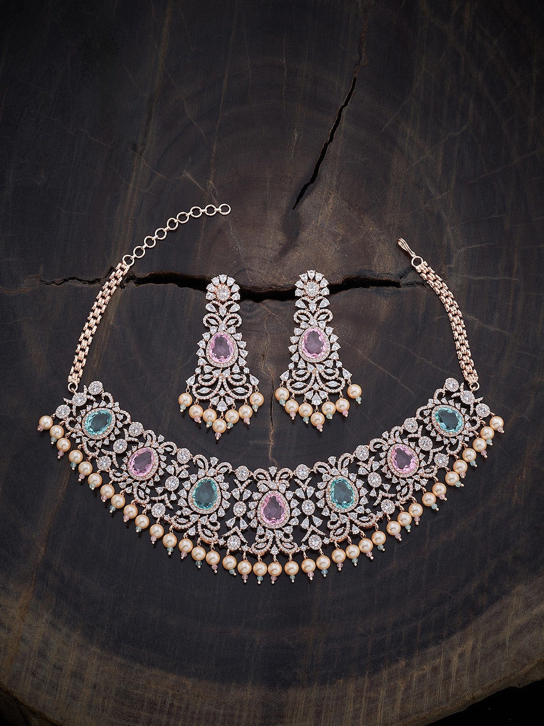 

Kushal's Fashion Jewellery Rose Gold-Plated Zircon-studded Necklace & Earrings