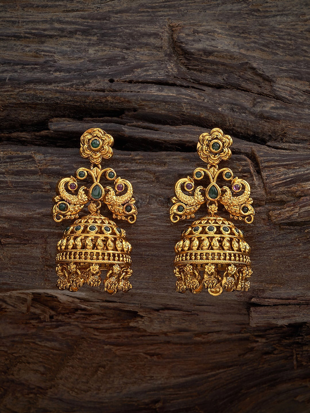 

Kushal's Fashion Jewellery Gold Plated Artificial Stones Studded Classic Jhumkas Earrings, Green
