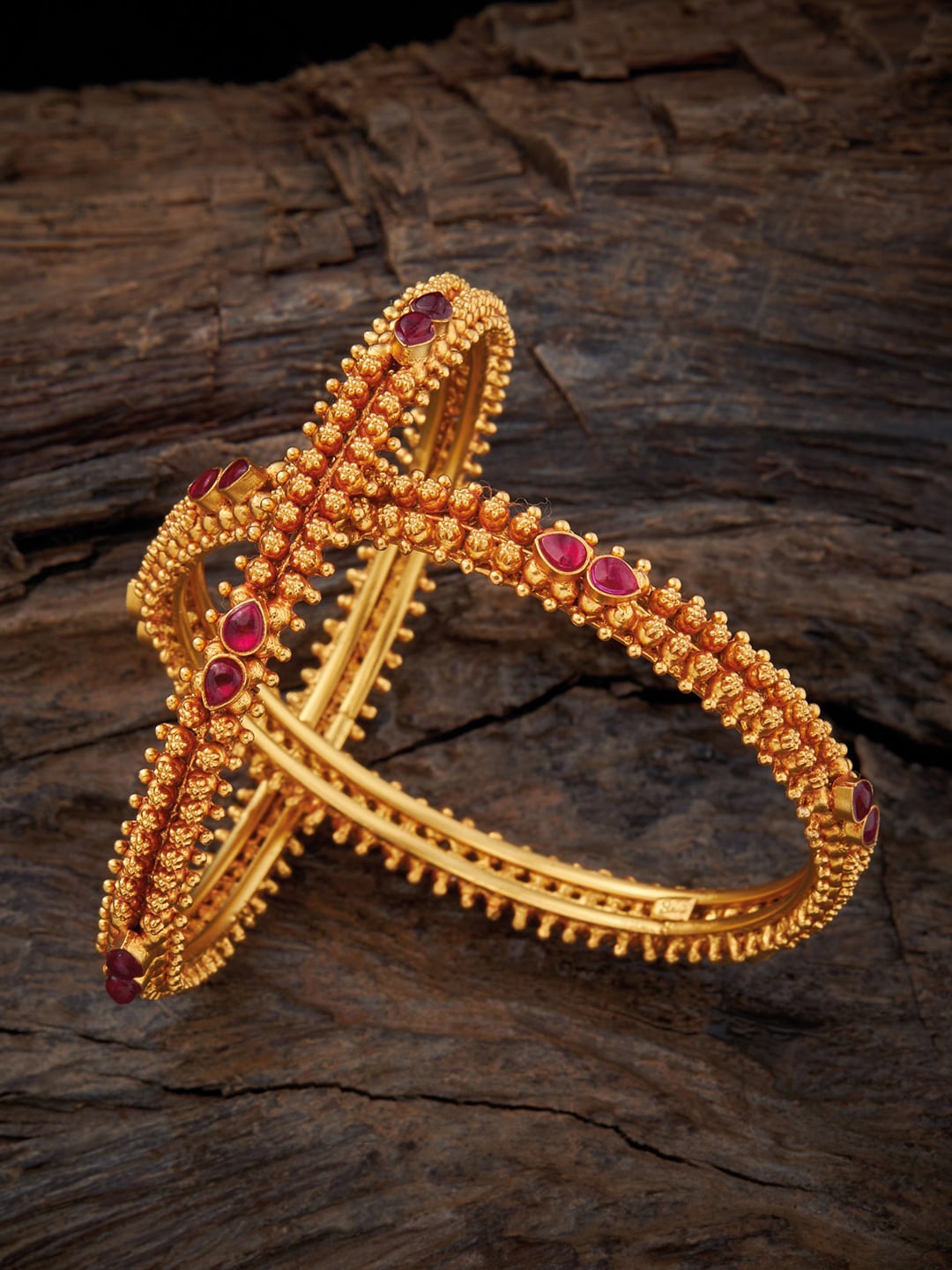 

Kushal's Fashion Jewellery Set of 2 92.5 Pure Silver Gold-Plated Temple Bangles