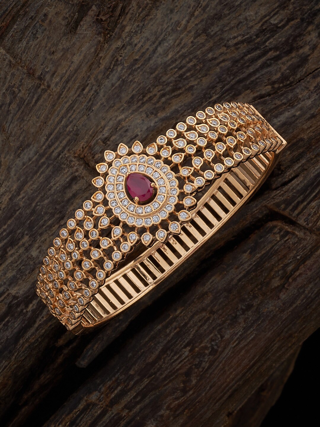 

Kushal's Fashion Jewellery Rose Gold-Plated Cubic Zirconia Studded Kada Bracelet