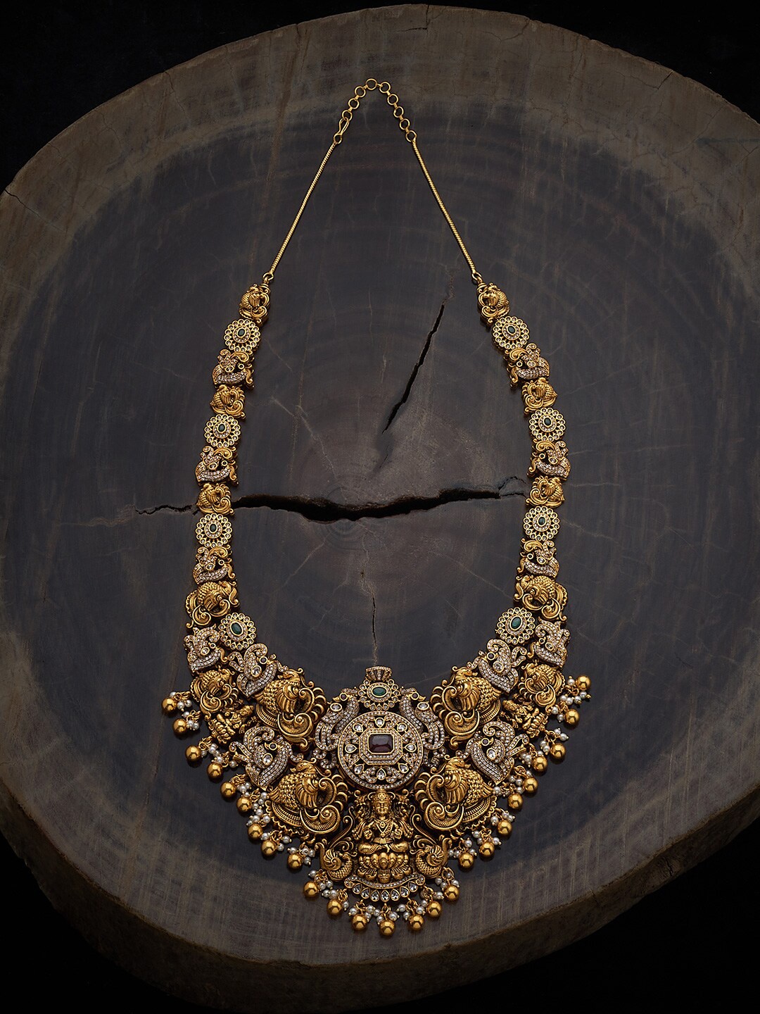 

Kushal's Fashion Jewellery Copper Gold-Plated Artificial Beads Beaded Antique Necklace, Red