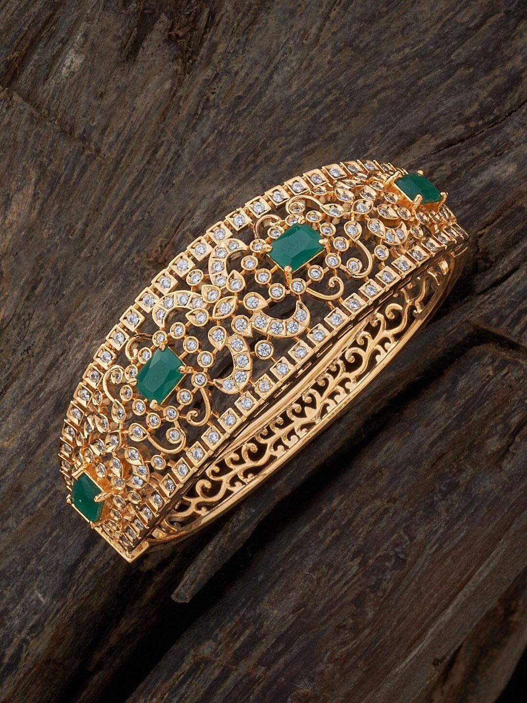 

Kushal's Fashion Jewellery Gold-Plated Cubic Zirconia Studded Kada Bracelet