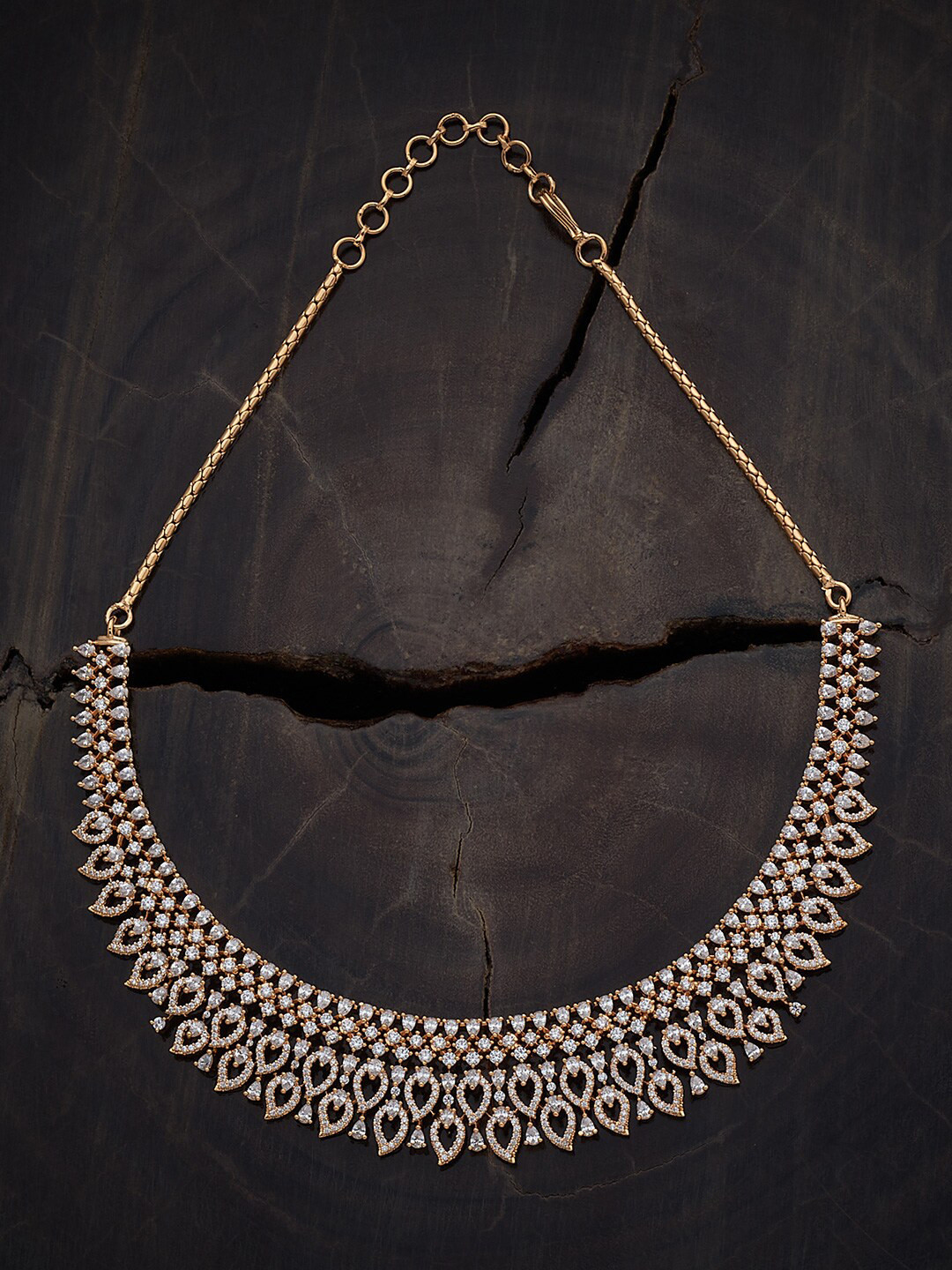 

Kushal's Fashion Jewellery Copper Gold-Plated Cubic Zirconia Studded Necklace, White