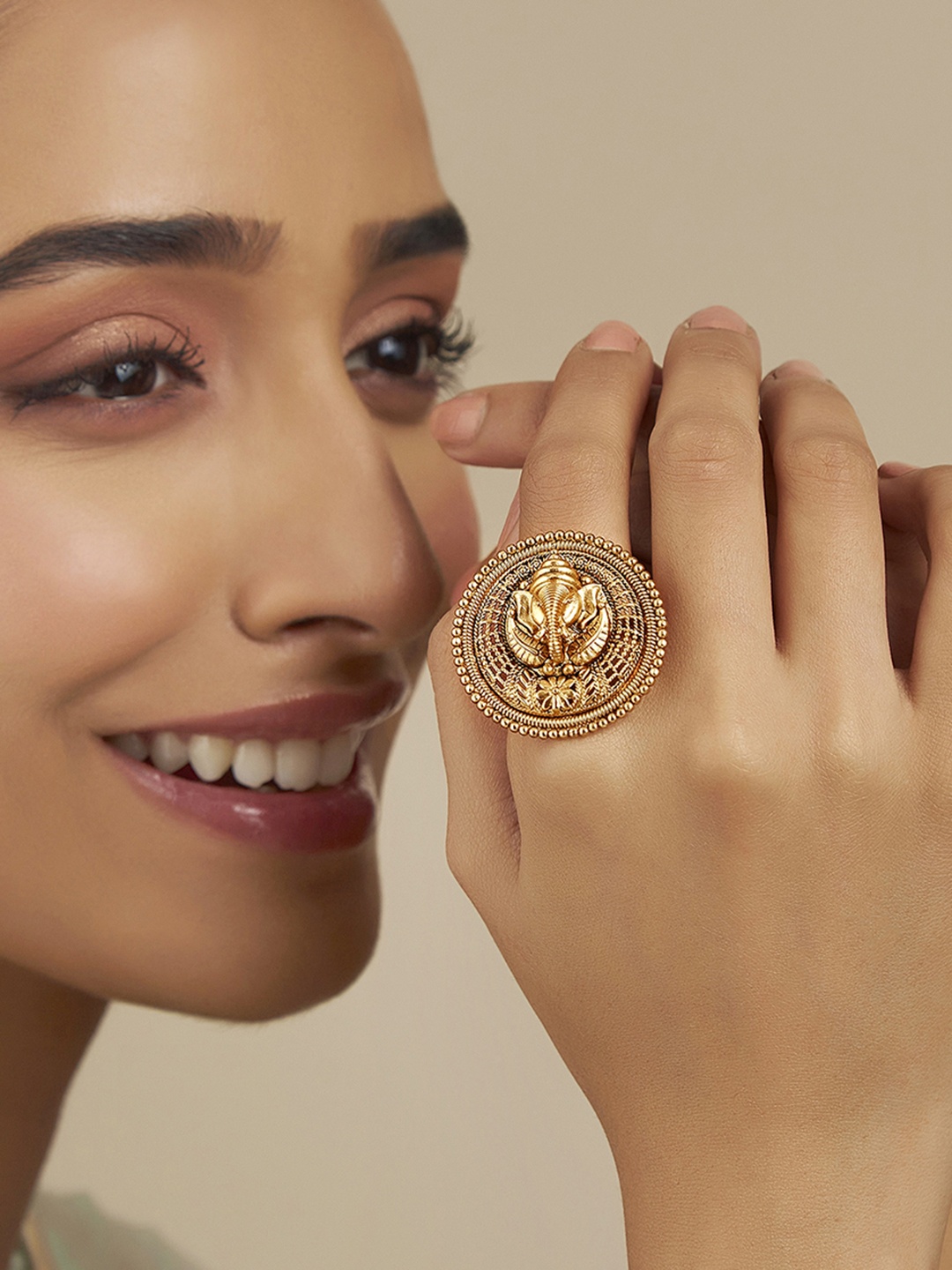 

Kushal's Fashion Jewellery Gold-Plated Antique Ring