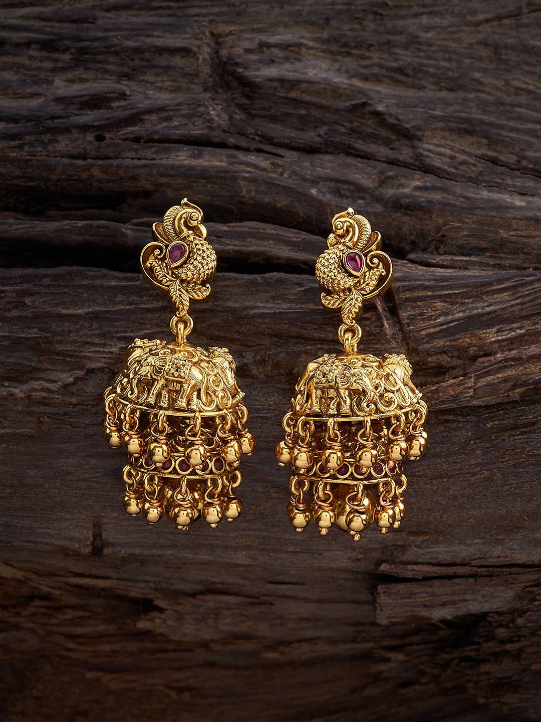 

Kushal's Fashion Jewellery 92.5 Pure Silver Gold-Plated Antique Classic Jhumkas