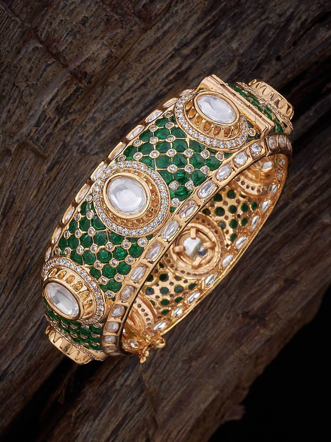 

Kushal's Fashion Jewellery Kundan-Studded Bangle, Green