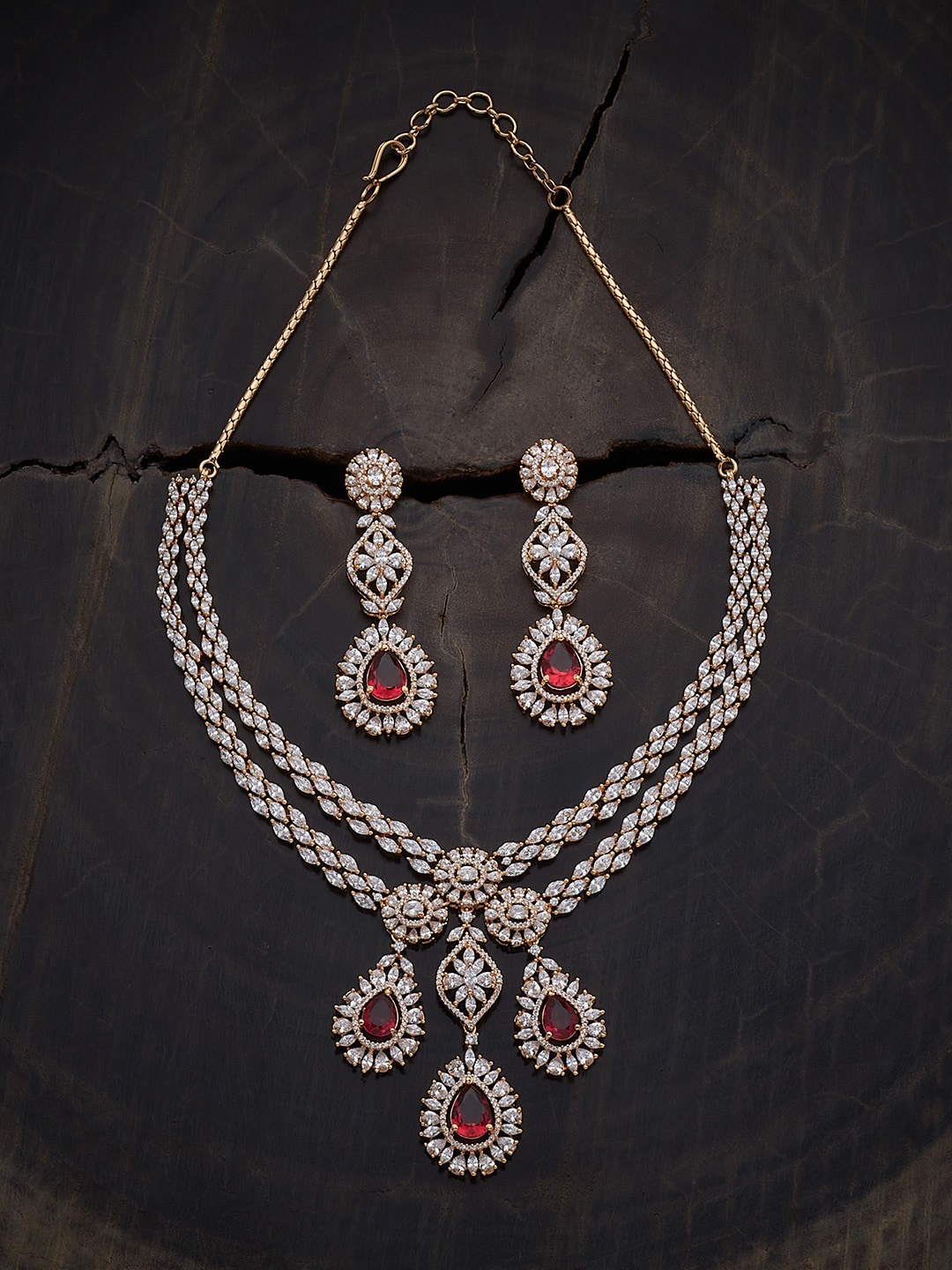 

Kushal's Fashion Jewellery Rose Gold-Plated Zircon-Studded Necklace & Earrings