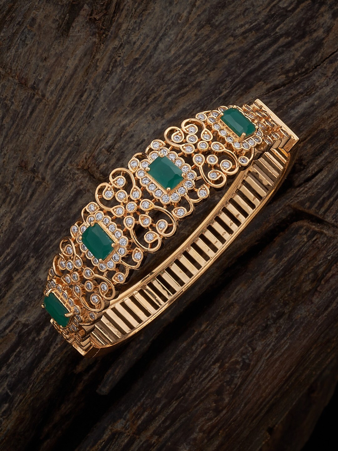 

Kushal's Fashion Jewellery Gold-Plated Cubic Zirconia Studded Kada Bracelet