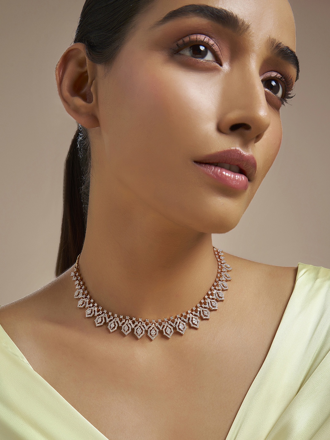 

Kushal's Fashion Jewellery Copper Rhodium-Plated Cubic Zirconia Studded Necklace, Silver