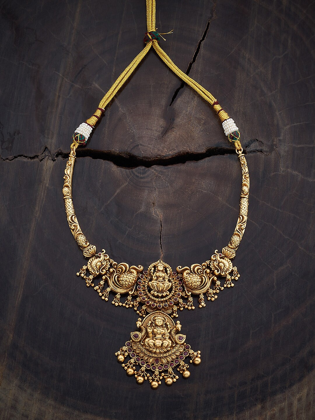 

Kushal's Fashion Jewellery Copper Gold-Plated Artificial Stones Studded Antique Necklace, Red
