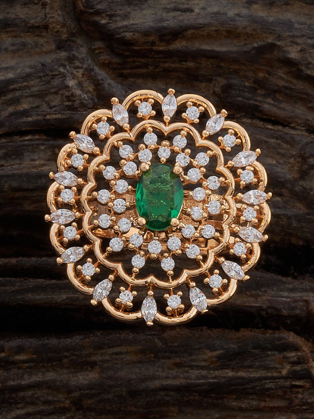 

Kushal's Fashion Jewellery Gold-Plated Zircon-Studded Adjustable Finger Ring