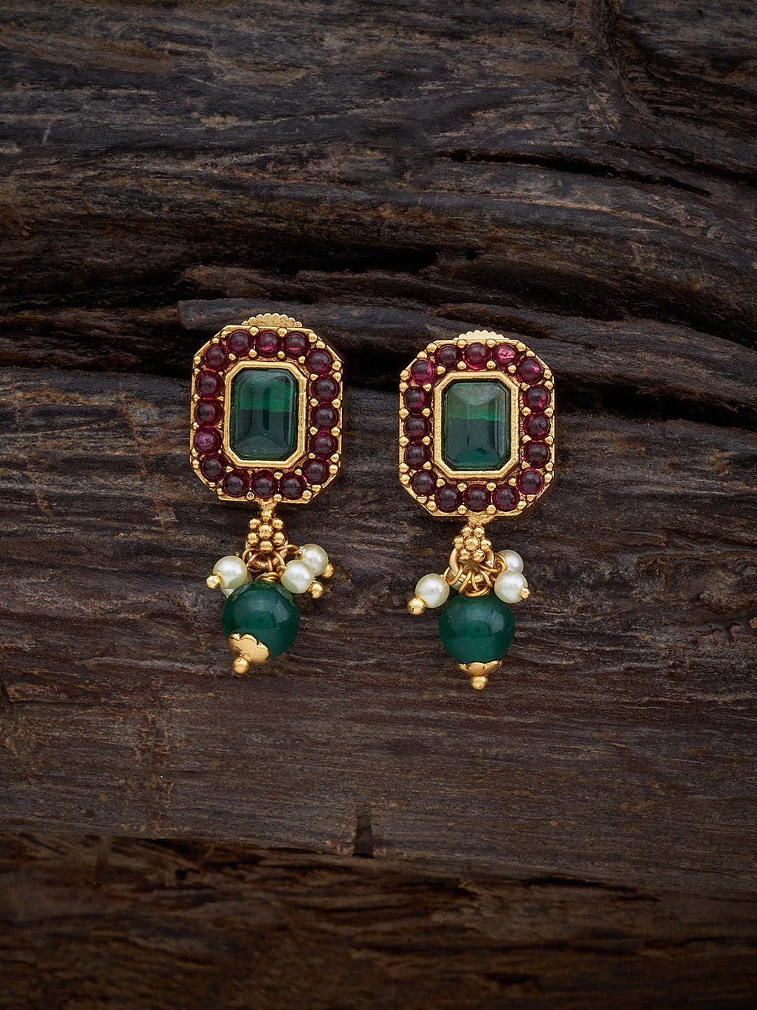 

Kushal's Fashion Jewellery Gold-Plated Stones Studded Classic Drop Earrings