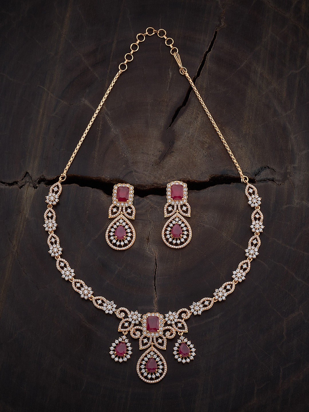 

Kushal's Fashion Jewellery Gold-Plated Zircon-Studded Party Necklace & Earrings