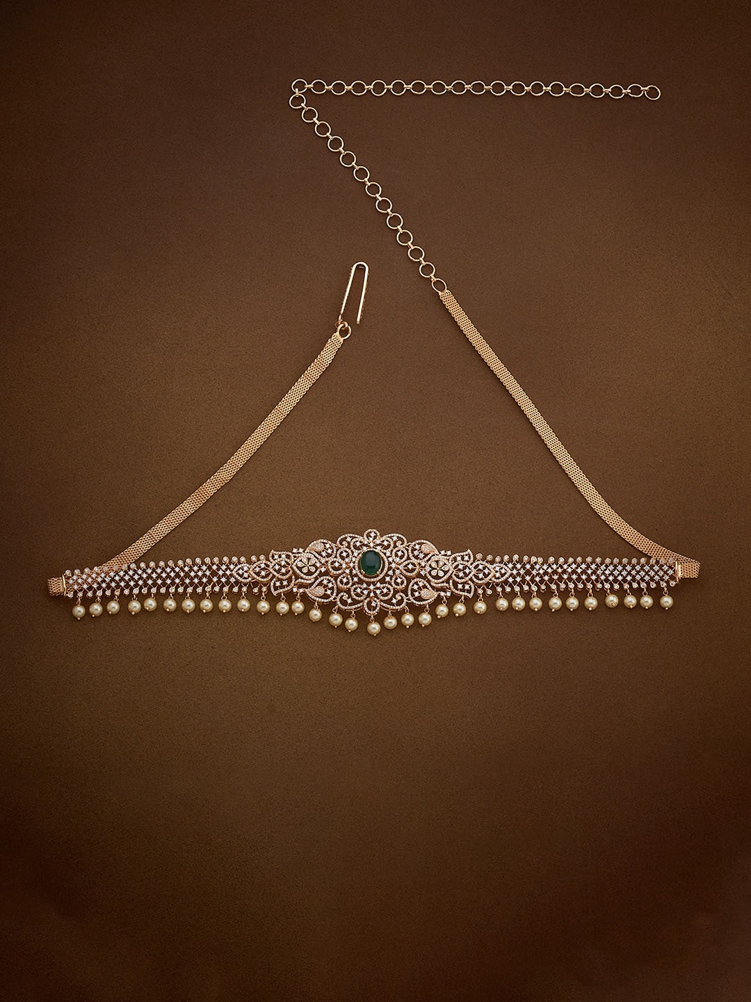 

Kushal's Fashion Jewellery Gold-Plated Cubic Zirconia Studded Waist Chain