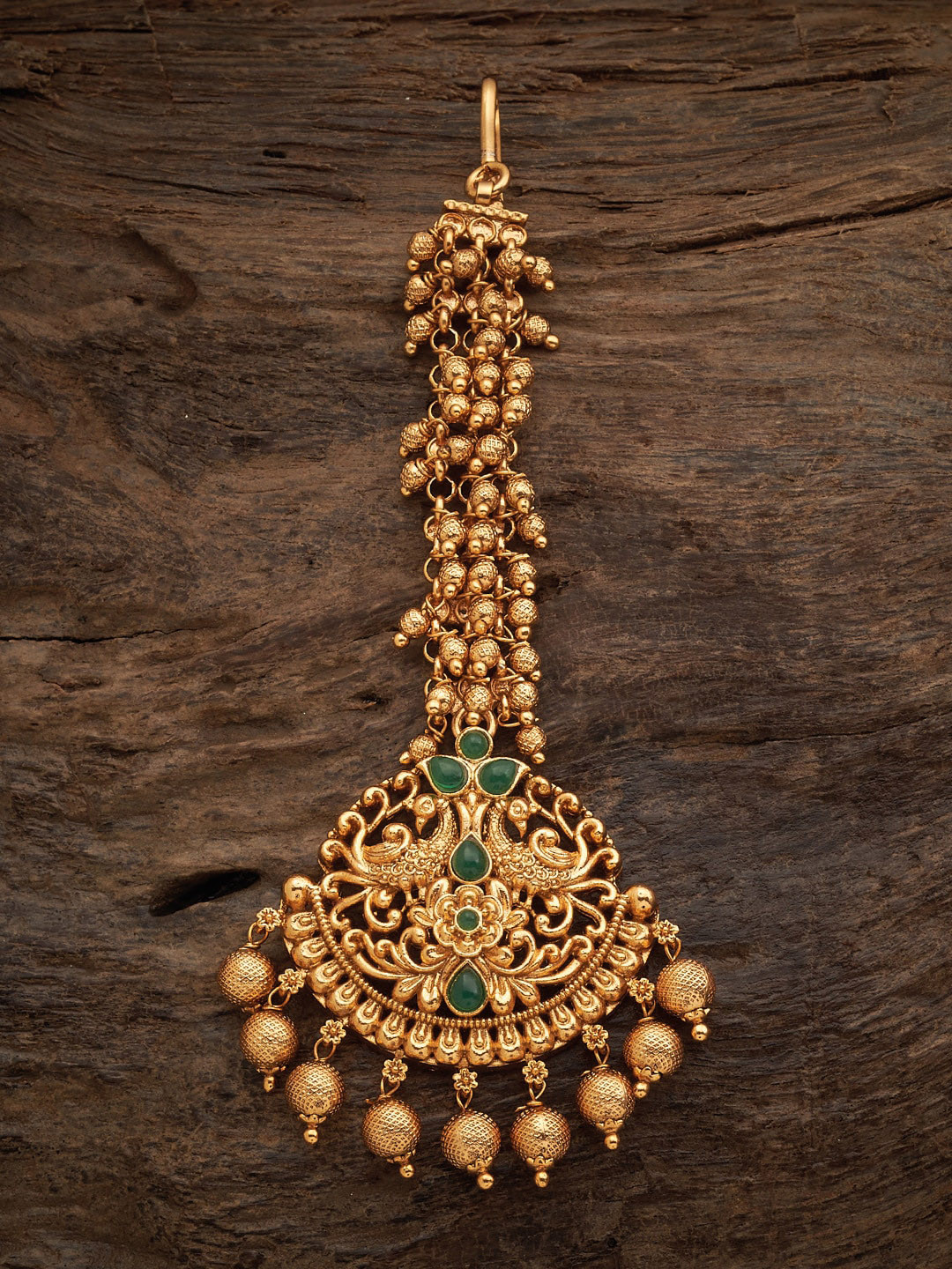 

Kushal's Fashion Jewellery Gold-Plated Maang Tikka Head Jewellery, Green