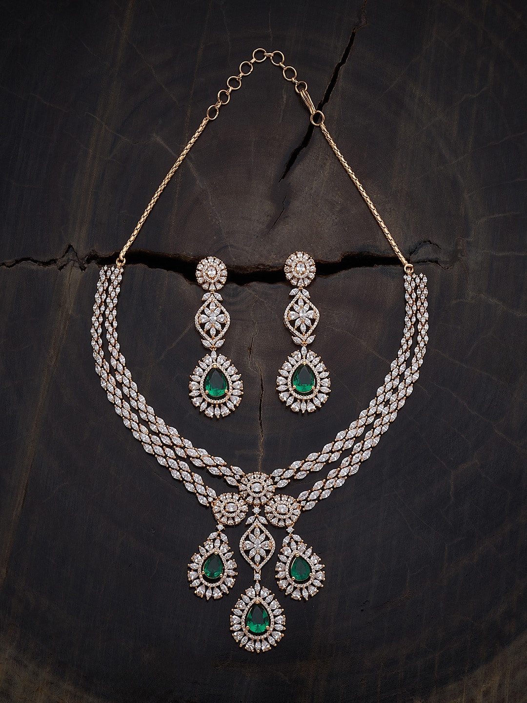 

Kushal's Fashion Jewellery Gold-Plated Zircon Studded Necklace & Earrings