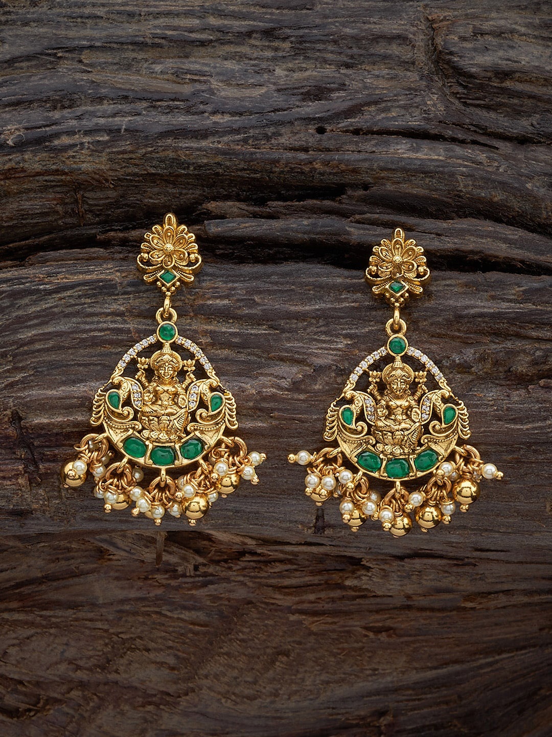 

Kushal's Fashion Jewellery 92.5 Pure Silver Gold-Plated Stones Studded Drop Earrings